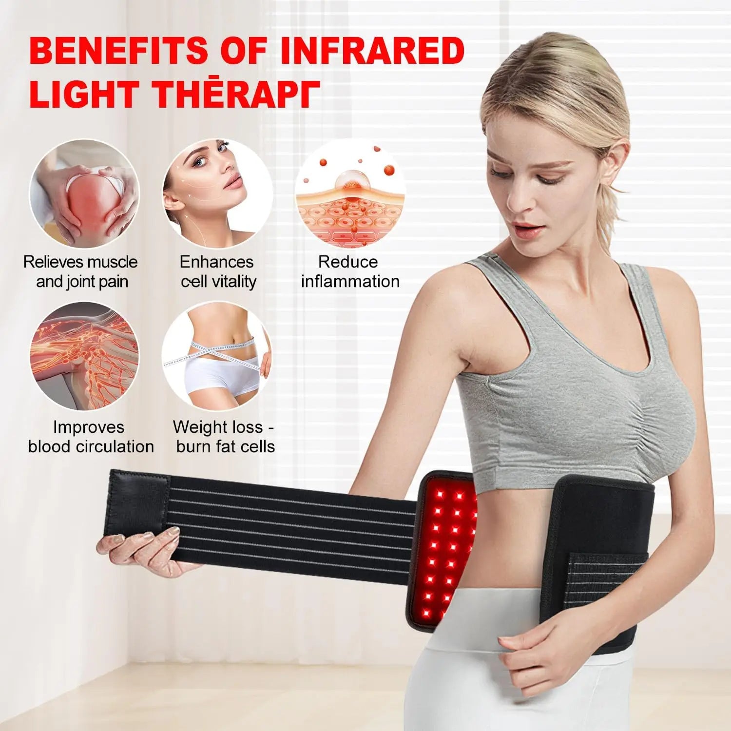 Red＆Infrared Therapy 120Pcs LED Red Light Belt 660Nm&850Nm Infrared Light Therapy Pad for Body Relief Care Fatigue Deep Therapy