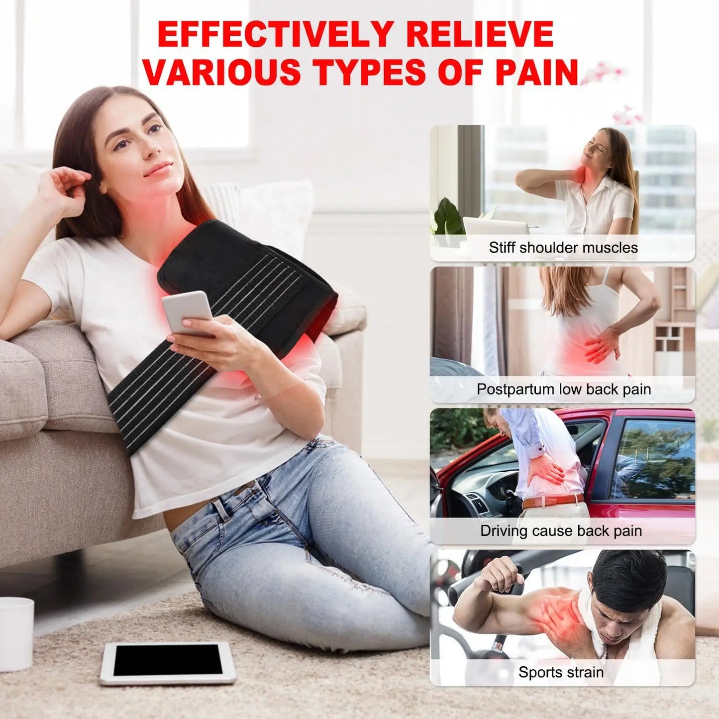 Red＆Infrared Therapy 120Pcs LED Red Light Belt 660Nm&850Nm Infrared Light Therapy Pad for Body Relief Care Fatigue Deep Therapy